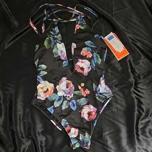 Floral Black Kids One Piece Swimsuit